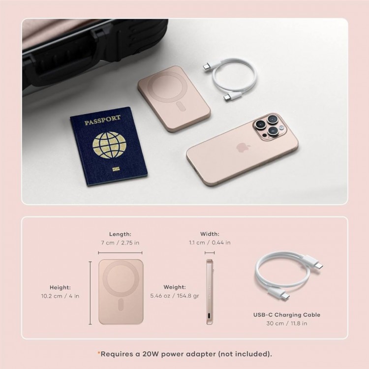 SATECHI OntheGo Qi2 Ασύρματος PowerBank 5.000mAh Φορτιστής με Αναδιπλούμενη 15W βάση - Desert ΡΟΖ - SA-ST-B5Q2SR