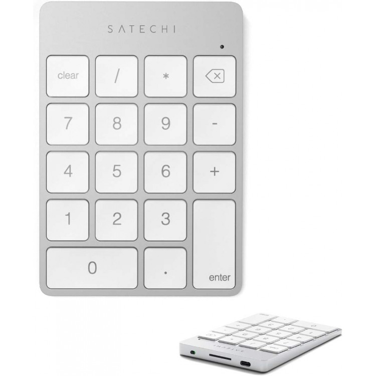 SATECHI BLUETOOTH Slim USB-C Επαναφορτιζόμενο Ασύρματο αριθμητικό πληκτρολόγιο, 18 πλήκτρων, aluminium design, για MacOS/ συμβατό με Windows - ΑΣΗΜΙ - SA-ST-KSALKPS