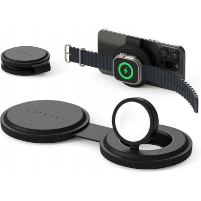 SATECHI OntheGo 2-in-1 Ασύρματος Φορτιστής με Αναδιπλούμενη Qi2 βάση για Αpple iPhone, Apple Watch Series 15W - ΜΑΥΡΟ - SA-ST-QTG21K