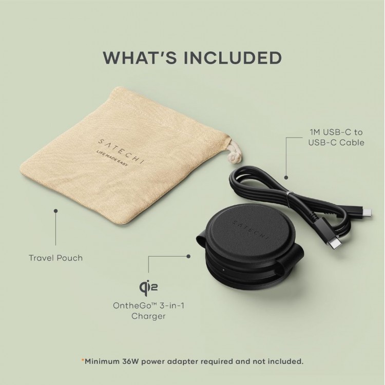 SATECHI OntheGo 3-in-1 Ασύρματος Φορτιστής με Αναδιπλούμενη Qi2 βάση για Αpple iPhone, APPLE AIRPODS, Apple Watch Series 15W - ΜΑΥΡΟ - SA-ST-QTG31K