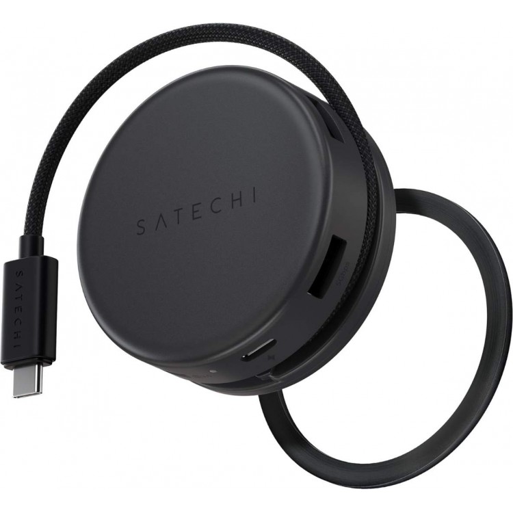 Satechi OntheGo 7-σε-1 Portable Μαγνητικό 100W PD multiport Adapter, με USB-A, USB-C PD, 4K HDMI, SD/microSD, Gigabit Ethernet - ΜΑΥΡΟ - SA-ST-POTG7C