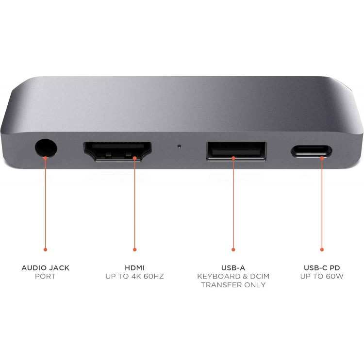 Satechi Αλουμινίου USB-C PD Mobile Pro Hub, 4K HDMI, USB 3.0 & 3.5mm Audio - ΓΚΡΙ - SA-ST-TCMPHM