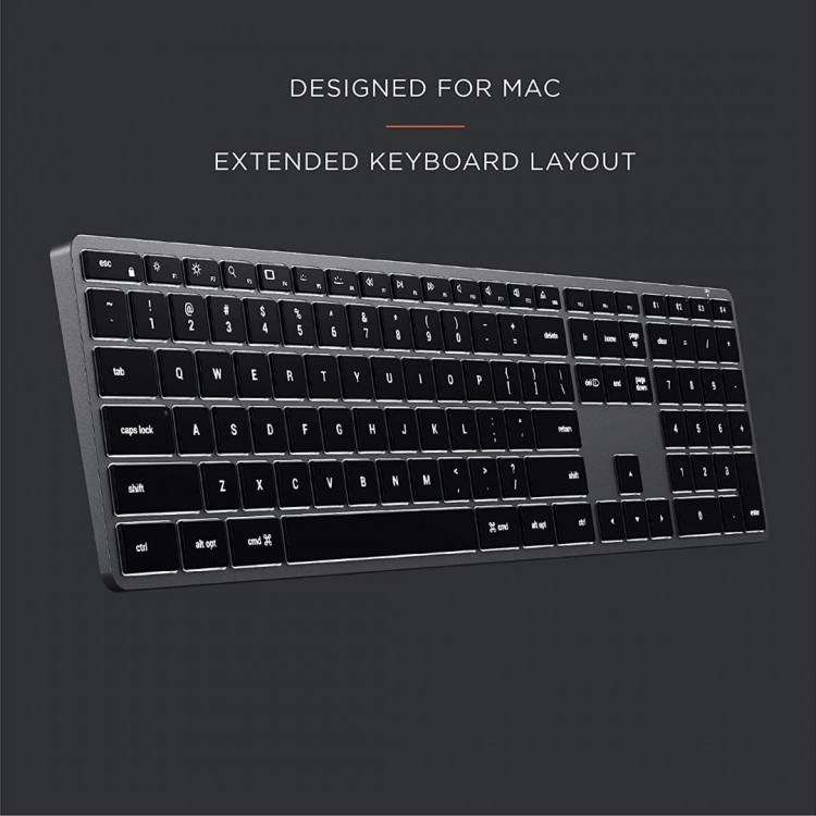 SATECHI Slim X3 Bluetooth Backlit Ασύρματο πληκτρολόγιο Αλουμινίου για Apple Mac, iMac, Macbook - QWERTY - ΓΚΡΙ - ST-BTSX3M