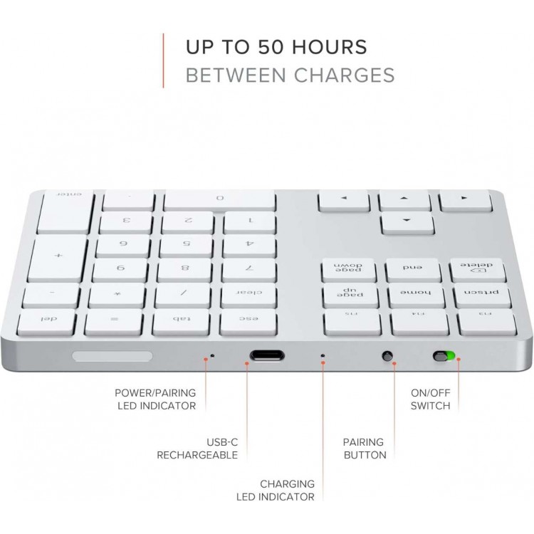 SATECHI BLUETOOTH EXTENDED Ασύρματο αριθμητικό πληκτρολ΄όγιο 34 πλήκτρων, aluminium design, MacOS - ΑΣΗΜΙ - SA-ST-XLABKS