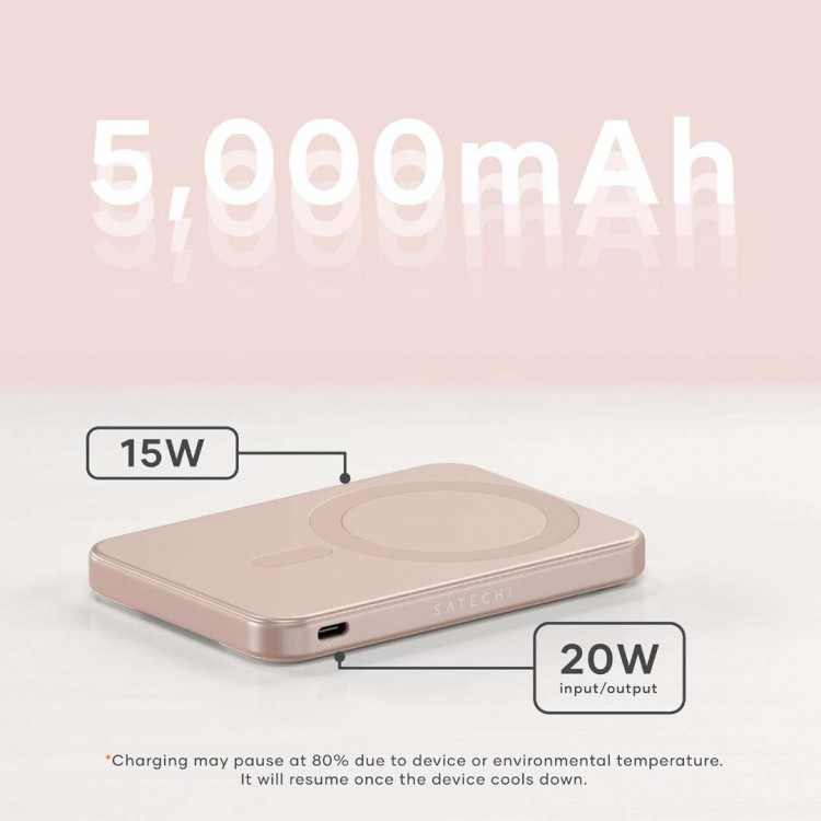SATECHI OntheGo Qi2 Ασύρματος PowerBank 5.000mAh Φορτιστής με Αναδιπλούμενη 15W βάση - Desert ΡΟΖ - SA-ST-B5Q2SR