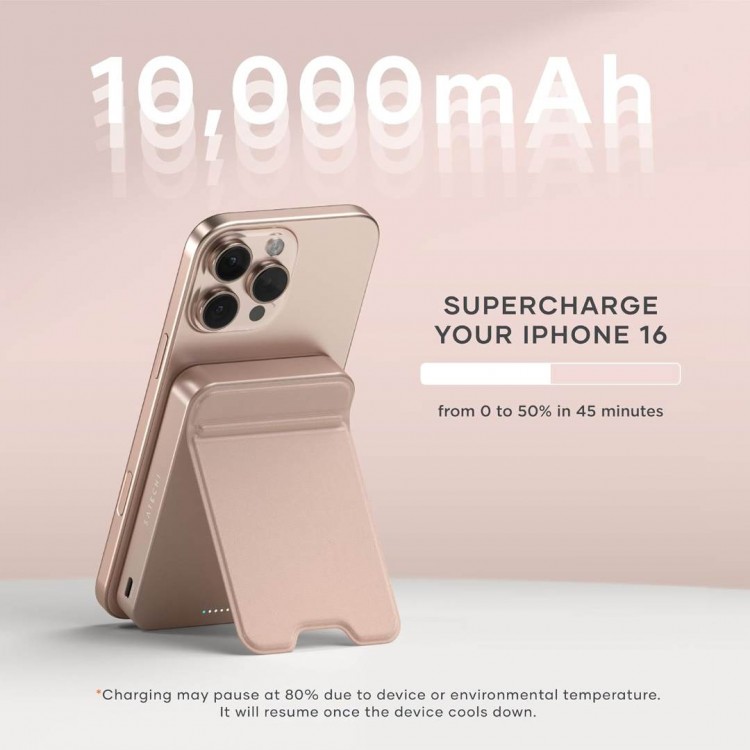 SATECHI OntheGo Qi2 Ασύρματος PowerBank 10.000mAh Φορτιστής με Αναδιπλούμενη 15W βάση - ΡΟΖ Desert - SA-ST-B10Q2SR