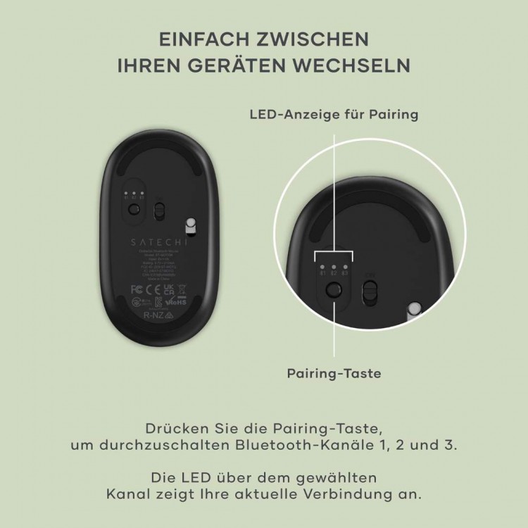SATECHI ONTHEGO Bluetooth Ασύρματο ποντίκι με USB-C Επαναφορτιζόμενη μπαταρία - ΜΑΥΡΟ - SA-ST-MOTGK