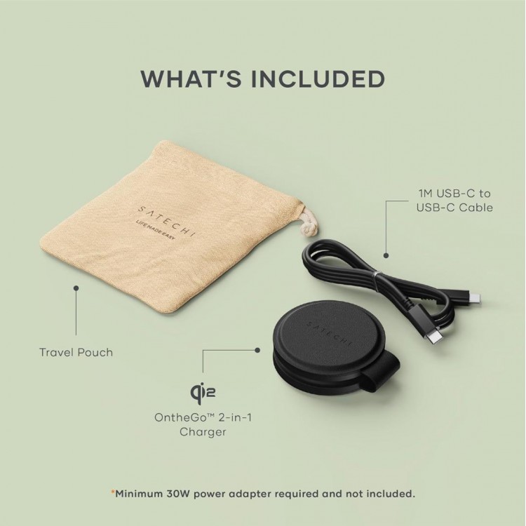 SATECHI OntheGo 2-in-1 Ασύρματος Φορτιστής με Αναδιπλούμενη Qi2 βάση για Αpple iPhone, Apple Watch Series 15W - ΜΑΥΡΟ - SA-ST-QTG21K