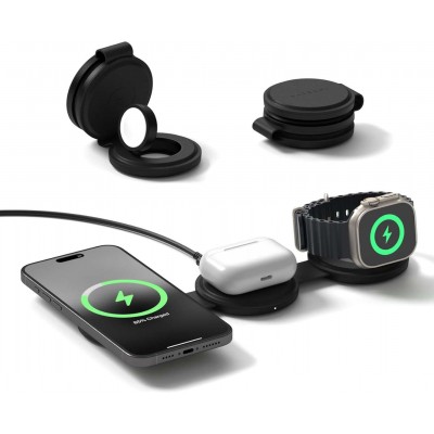 SATECHI OntheGo 3-in-1 Ασύρματος Φορτιστής με Αναδιπλούμενη Qi2 βάση για Αpple iPhone, APPLE AIRPODS, Apple Watch Series 15W - ΜΑΥΡΟ - SA-ST-QTG31K