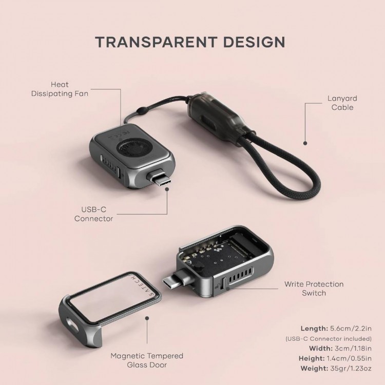 SATECHI USB-C Mini NVMe 2230 SSD Θήκη μεταφοράς Compact με USB-C connector, active ψύξη ταχύτητα μεταφορ΄άς δεδομένων ώς 10 Gbps - ΓΚΡΙ - SA-ST-E2230M