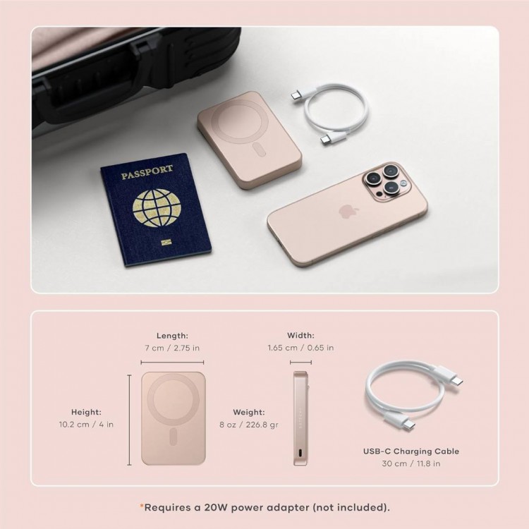 SATECHI OntheGo Qi2 Ασύρματος PowerBank 10.000mAh Φορτιστής με Αναδιπλούμενη 15W βάση - ΡΟΖ Desert - SA-ST-B10Q2SR