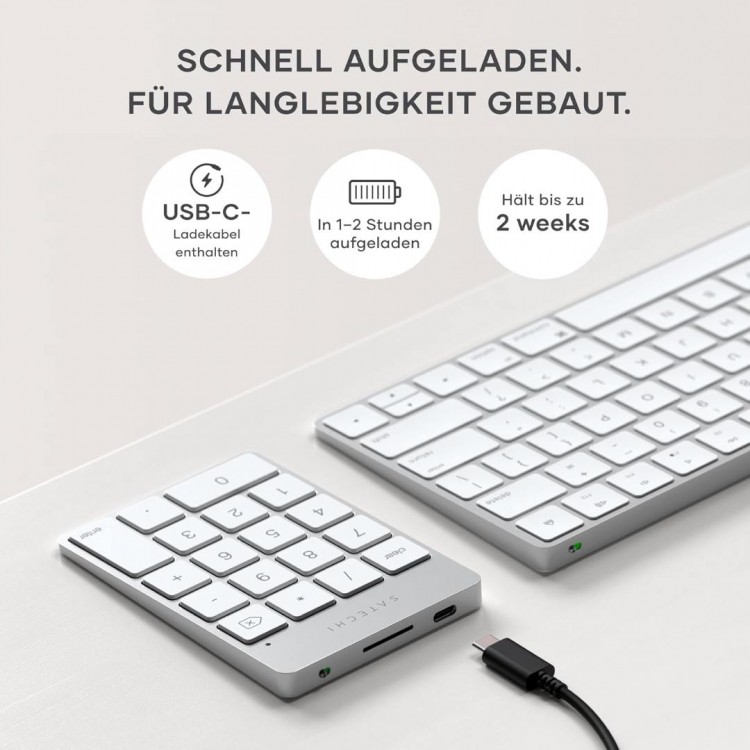 SATECHI BLUETOOTH Slim USB-C Επαναφορτιζόμενο Ασύρματο αριθμητικό πληκτρολόγιο, 18 πλήκτρων, aluminium design, για MacOS/ συμβατό με Windows - ΑΣΗΜΙ - SA-ST-KSALKPS