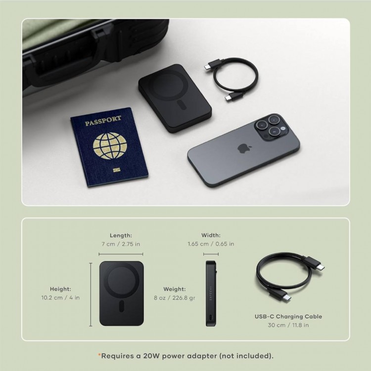 SATECHI OntheGo Qi2 Ασύρματος PowerBank 10.000mAh Φορτιστής με Αναδιπλούμενη 15W βάση - ΜΑΥΡΟ - SA-ST-B10Q2SK
