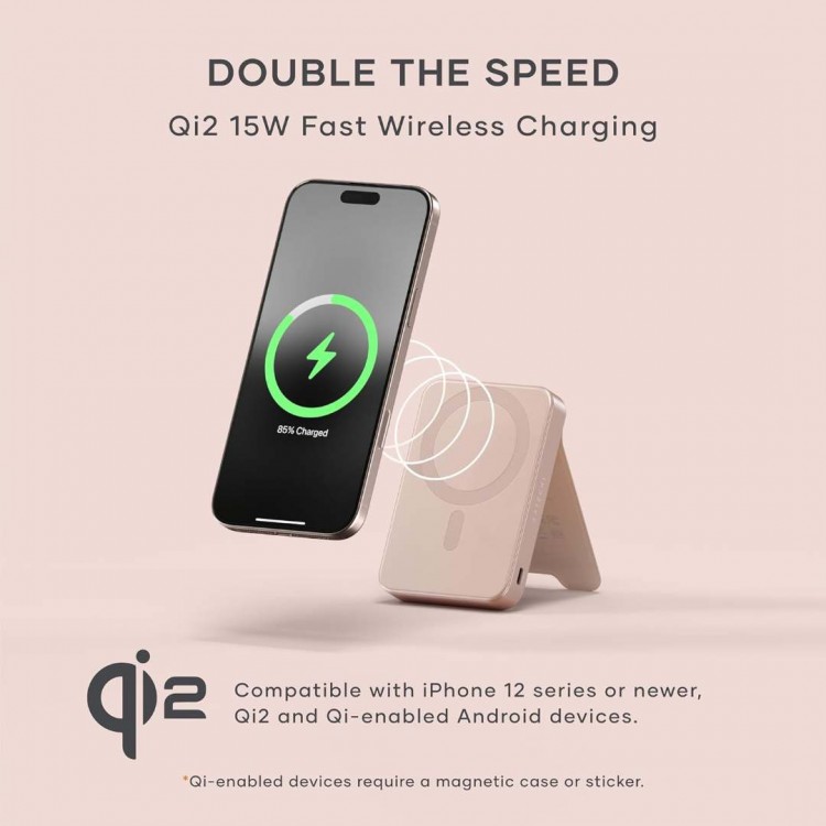 SATECHI OntheGo Qi2 Ασύρματος PowerBank 10.000mAh Φορτιστής με Αναδιπλούμενη 15W βάση - ΡΟΖ Desert - SA-ST-B10Q2SR