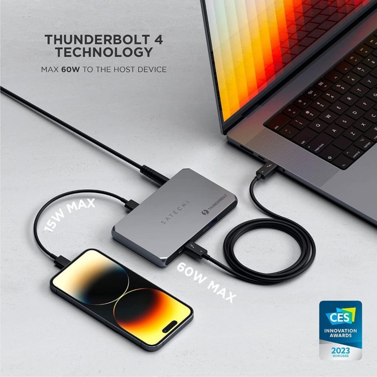 Satechi Αλουμινίου Thunderbolt 4 5-in-1 Slim Multiport Hub 6XΘύρες, εως 40 Gbps - ΓΚΡΙ - SA-ST-T4SHM-EU