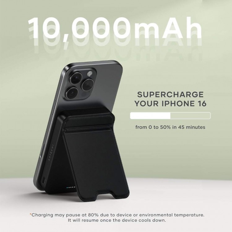 SATECHI OntheGo Qi2 Ασύρματος PowerBank 10.000mAh Φορτιστής με Αναδιπλούμενη 15W βάση - ΜΑΥΡΟ - SA-ST-B10Q2SK