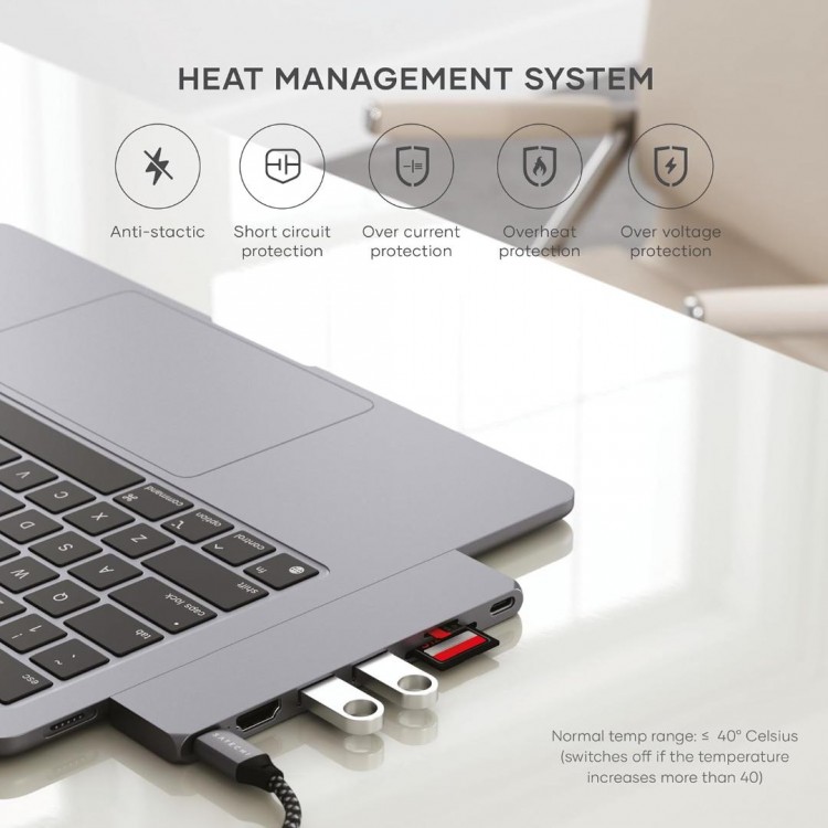 Satechi Αλουμινίου USB-C 100W PD multiport Adapter Pro Slim 7-σε-1 hub για APPLE MACBOOK σειράς M1/M2/M3/Μ4 - ΓΚΡΙ - SA-ST-HUCPHSM