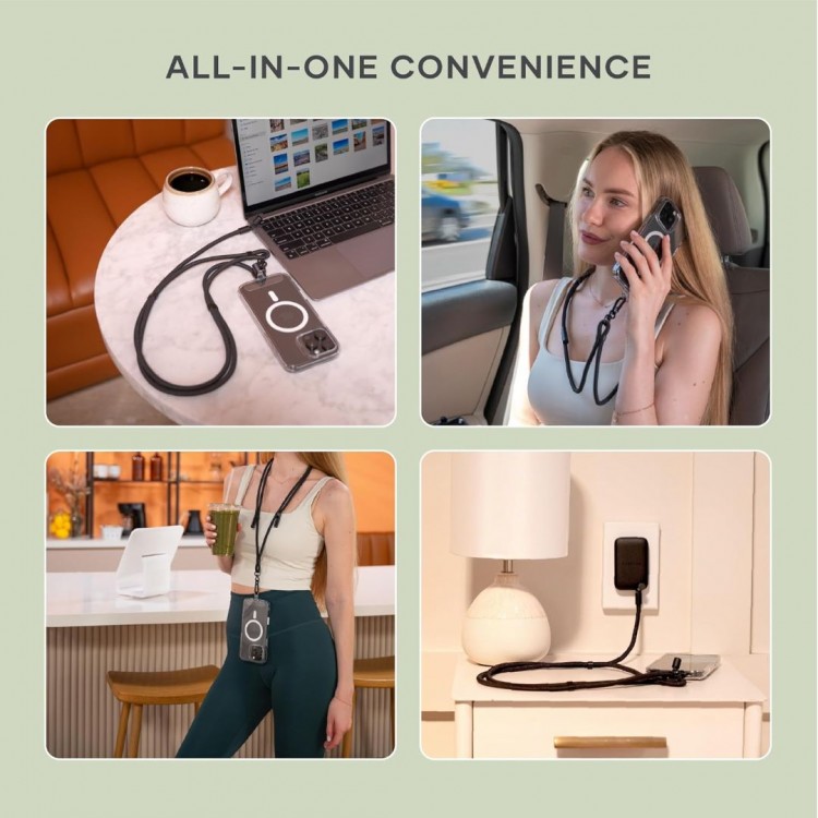 SATECHI OntheGo 2-σε-1 60W USB-C Lanyard Universal Crossbody ιμάντας με ενσωματωμένο Braided καλώδιο δεδομένων για SMARTPHONES, 1.5μ, - ΜΑΥΡΟ - SA-ST-LOTGLK