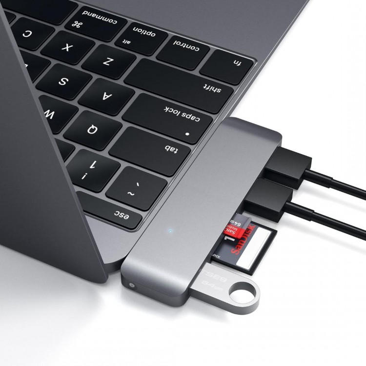 Satechi USB-C Combo Hub Adapter 3X Θύρες USB-A 3.0 Αλουμινίου, 3-σε-1, με αναγνώστη καρτών Micro SD/SD/TF - ΓΚΡΙ - SA-ST-TCUHM
