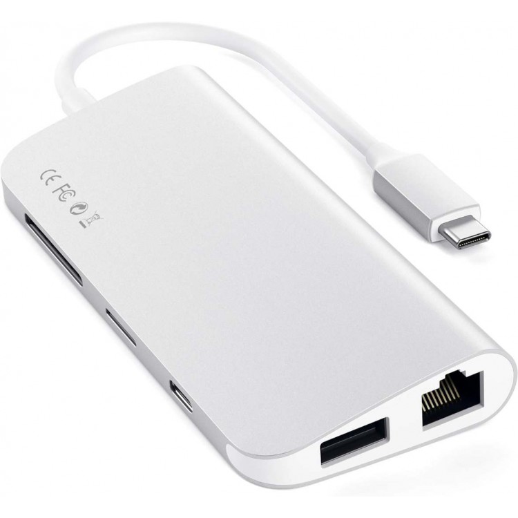 Satechi Aluminum Type-C PD Προσαρμογέας πολυμέσων - ΑΣΗΜΙ - SA-ST-TCMM8PAS