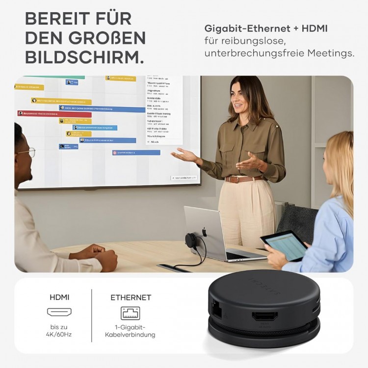 Satechi OntheGo 7-σε-1 Portable Μαγνητικό 100W PD multiport Adapter, με USB-A, USB-C PD, 4K HDMI, SD/microSD, Gigabit Ethernet - ΜΑΥΡΟ - SA-ST-POTG7C