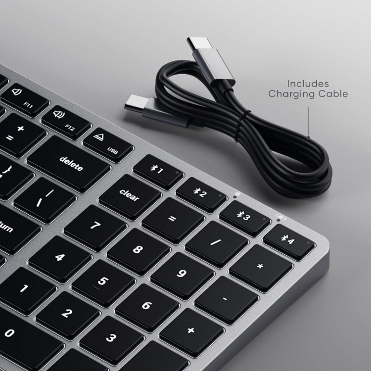 SATECHI Slim X2 Bluetooth Backlit Ασύρματο πληκτρολόγιο Αλουμινίου για Apple Mac, iMac, Macbook - QWERTY - ΓΚΡΙ - SA-ST-BTSX2M