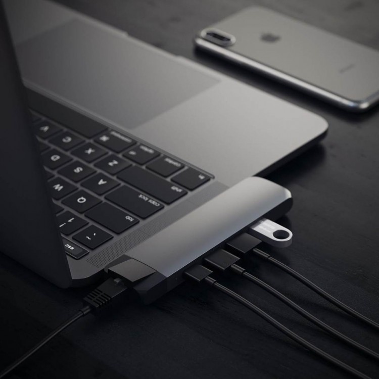 Satechi Αλουμινίου USB-C multiport Pro hub με 2Χ θύρες USB-A, 1X microSD θύρα, 1Χ θύρα Gigabit Ethernet & 4K HDMI  - ΓΚΡΙ - SA-ST-TCPHEM