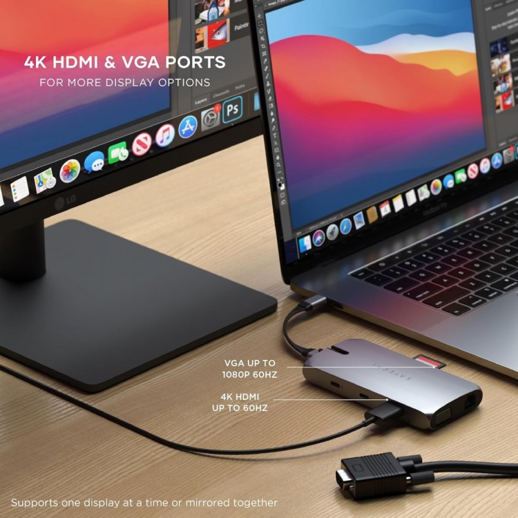 Satechi USB-C Hub Αλουμινίου 9-in-1 Multiport Adapter On-The-Go Multiport Adapter για Apple MacBook Pro/Air M2/ M1, Apple iPad Pro/Air, Apple M2 Mac Mini, iMac M1 - ΓΚΡΙ - SA-ST-UCMBAM