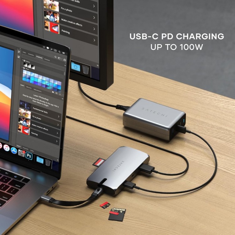 Satechi USB-C Hub Αλουμινίου 9-in-1 Multiport Adapter On-The-Go Multiport Adapter για Apple MacBook Pro/Air M2/ M1, Apple iPad Pro/Air, Apple M2 Mac Mini, iMac M1 - ΓΚΡΙ - SA-ST-UCMBAM
