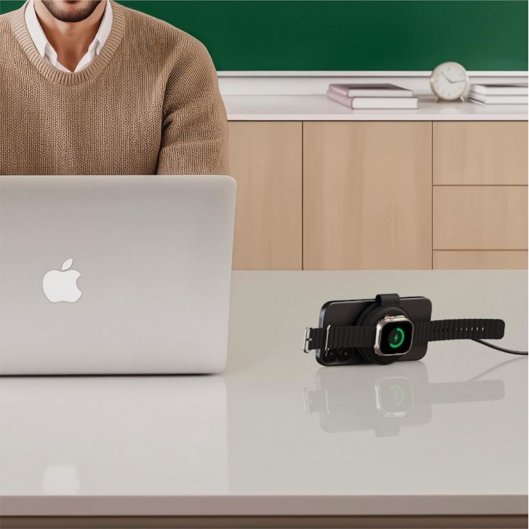 SATECHI OntheGo 2-in-1 Ασύρματος Φορτιστής με Αναδιπλούμενη Qi2 βάση για Αpple iPhone, Apple Watch Series 15W - ΜΑΥΡΟ - SA-ST-QTG21K
