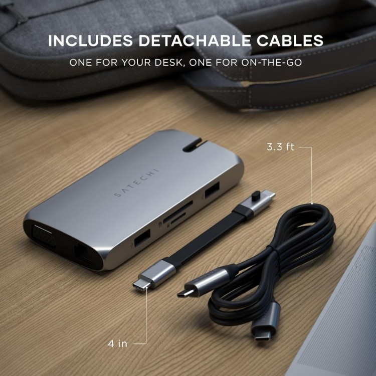 Satechi USB-C Hub Αλουμινίου 9-in-1 Multiport Adapter On-The-Go Multiport Adapter για Apple MacBook Pro/Air M2/ M1, Apple iPad Pro/Air, Apple M2 Mac Mini, iMac M1 - ΓΚΡΙ - SA-ST-UCMBAM