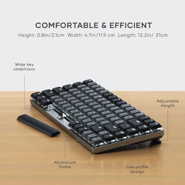 SATECHI Slim SM1 Mechanical Bluetooth LED Backlit Ασύρματο Gaming πληκτρολόγιο για Apple Mac, iMac, Macbook, Windows PCS - QWERTY - ΓΚΡΙ - ST-KSM1LT-EN