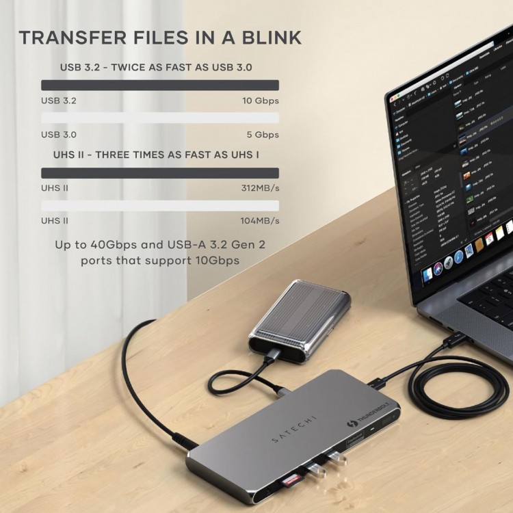 Satechi Βάση Αλουμινίου Thunderbolt 4 Hub DisplayLink Docking Station 12-σε-1 με 96W, 2XHDMI 8K/60Hz, 2XUSB A, Ethernet, για Mac/Windows  - ΓΚΡΙ - SA-ST-DT4MDM-EU 