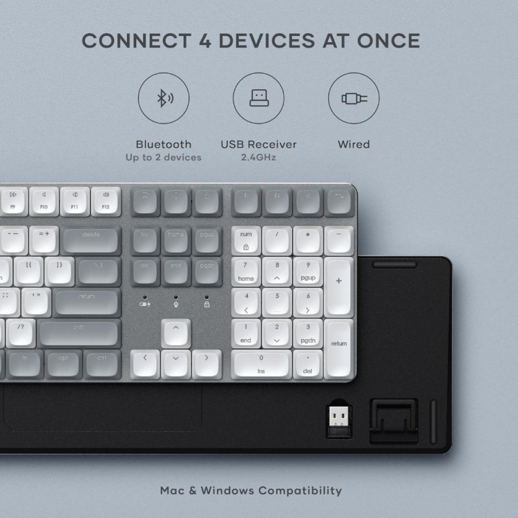 SATECHI Slim SM3 108 πλήκτρων Μηχανικό Bluetooth LED Backlit Ασύρματο Gaming πληκτρολόγιο για Apple Mac, iMac, Macbook, Windows PCS - QWERTY - ΓΚΡΙ - ST-KSM3LT-EN