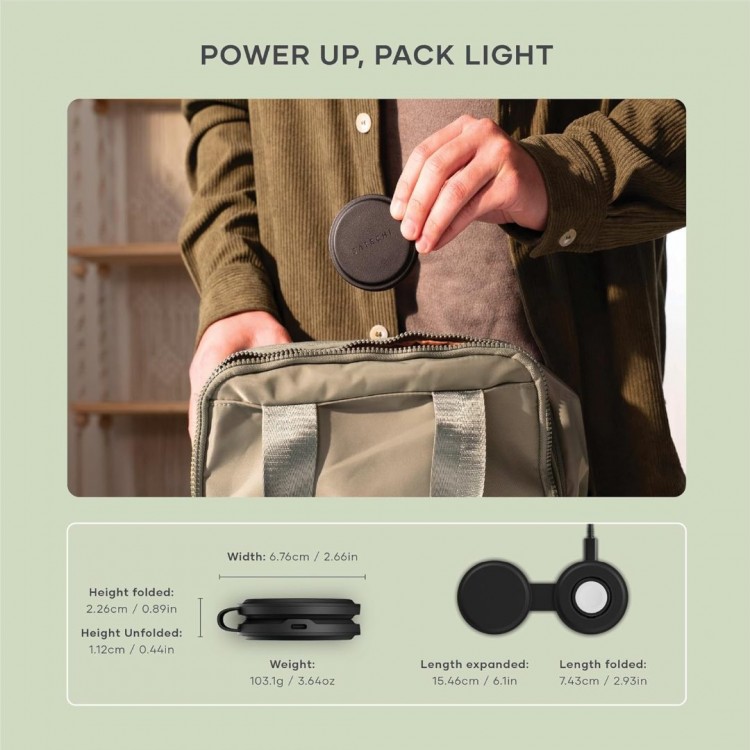 SATECHI OntheGo 2-in-1 Ασύρματος Φορτιστής με Αναδιπλούμενη Qi2 βάση για Αpple iPhone, Apple Watch Series 15W - ΜΑΥΡΟ - SA-ST-QTG21K