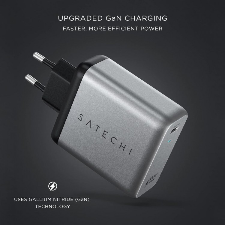 Satechi 100W PD GaN Οικιακός Φορτιστής τοίχου USB-C - ΓΚΡΙ - SA-ST-UC100WSM-EU