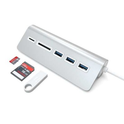 Satechi Αλουμινίου USB 3.0 hub με 3Χ θύρες USB-A και MicroSD / SD card reader - ΑΣΗΜΙ - SA-ST-3HCRS 