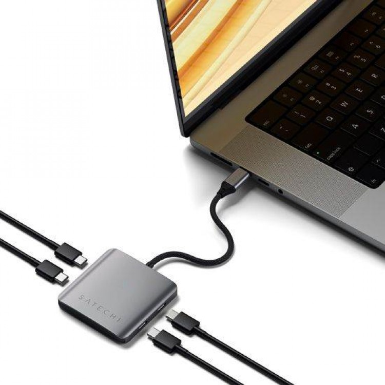 Satechi Aluminum PD USB-C 100W multiport hub με 4ΧΘύρες USB-C - ΓΚΡΙ - SA-ST-H4CPDM