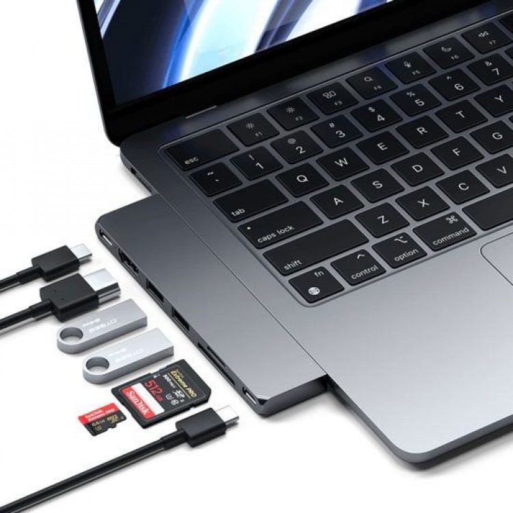 Satechi Αλουμινίου USB-C 100W PD multiport Adapter Pro Slim 7-σε-1 hub για APPLE MACBOOK σειράς M1/M2/M3/Μ4 - ΓΚΡΙ - SA-ST-HUCPHSM
