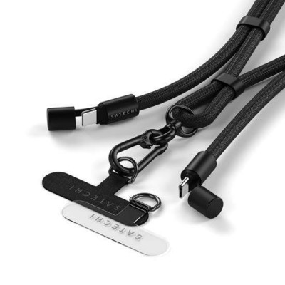SATECHI OntheGo 2-σε-1 60W USB-C Lanyard Universal Crossbody ιμάντας με ενσωματωμένο Braided καλώδιο δεδομένων για SMARTPHONES, 1.5μ, - ΜΑΥΡΟ - SA-ST-LOTGLK