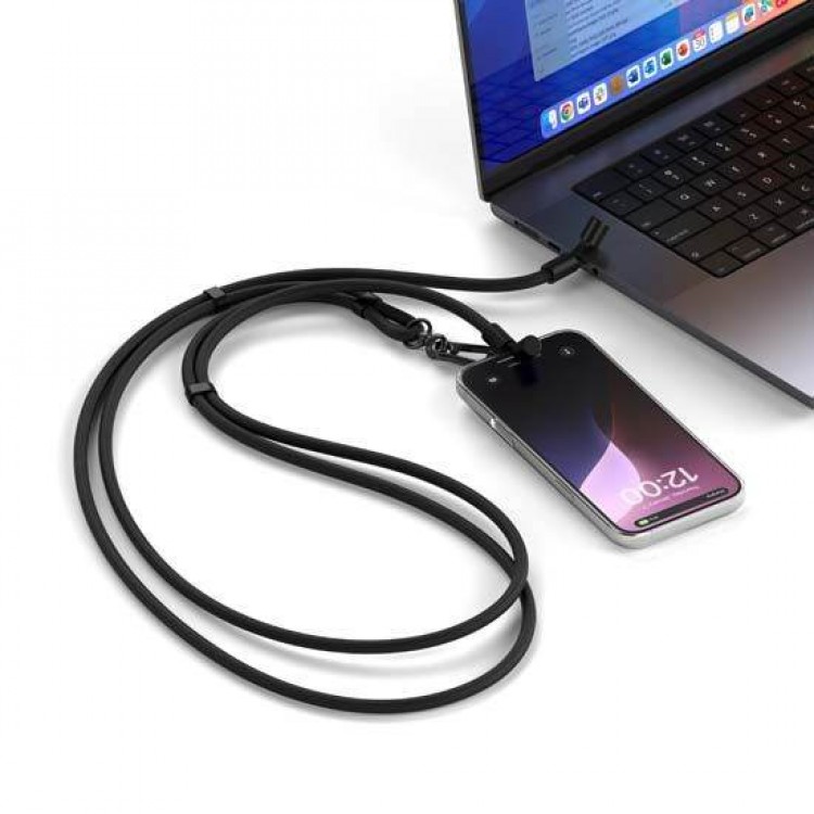 SATECHI OntheGo 2-σε-1 60W USB-C Lanyard Universal Crossbody ιμάντας με ενσωματωμένο Braided καλώδιο δεδομένων για SMARTPHONES, 1.5μ, - ΜΑΥΡΟ - SA-ST-LOTGLK