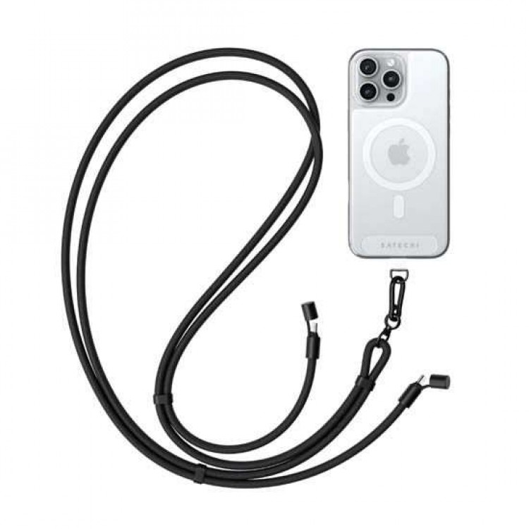 SATECHI OntheGo 2-σε-1 60W USB-C Lanyard Universal Crossbody ιμάντας με ενσωματωμένο Braided καλώδιο δεδομένων για SMARTPHONES, 1.5μ, - ΜΑΥΡΟ - SA-ST-LOTGLK