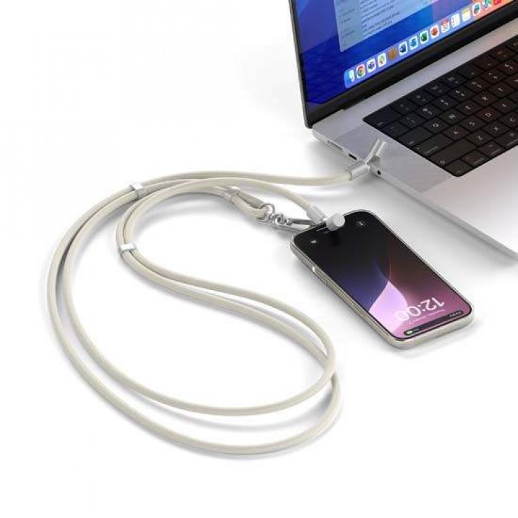 SATECHI OntheGo 2-σε-1 60W USB-C Lanyard Universal Crossbody ιμάντας με ενσωματωμένο Braided καλώδιο δεδομένων για SMARTPHONES, 1.5μ, - ΜΠΕΖ - SA-ST-LOTGLW