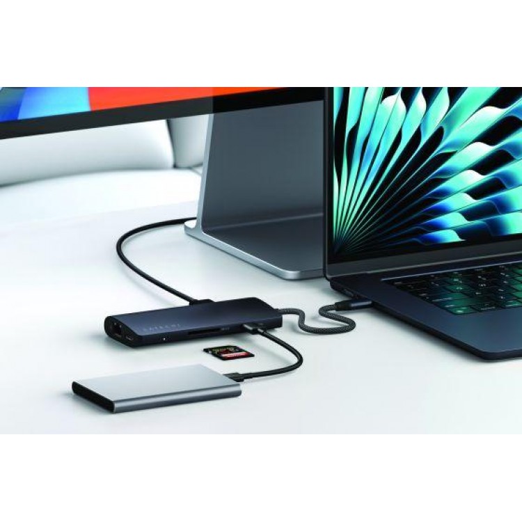 Satechi Aluminum 8-σε-1 USB-C 100W Multi-Port Adapter 8K HDMI σε Ethernet V3 HUB - ΑΣΗΜΙ - SA-ST-P8KES