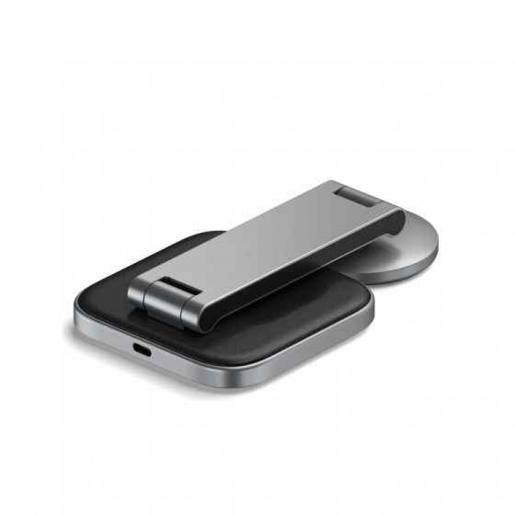 Satechi 2 σε 1 MagSafe Αναδιπλούμενη Qi2 Mαγνητική Βάση Ασύρματης Φόρτισης για Αpple iPhone και Airpods 15W - ΓΚΡΙ - SA-ST-Q21FM