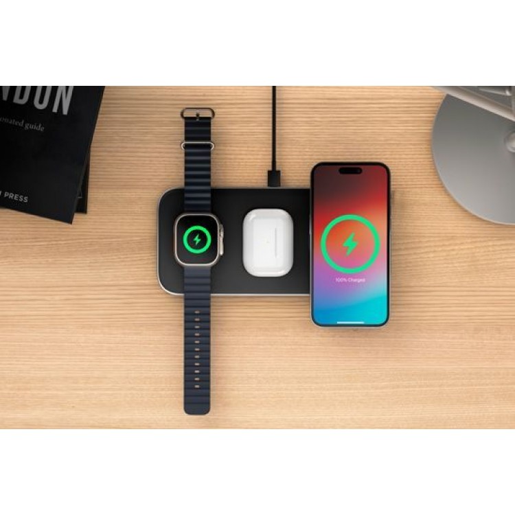 SATECHI Ασύρματος 15W Qi2 TRIO 3σε1 Tριπλός Φορτιστής Αλουμινίου με φορτιστή για Apple Watch Series, για iPhone, AirPods, & Apple Watch - ΓΚΡΙ - SA-ST-QTPM-EA 