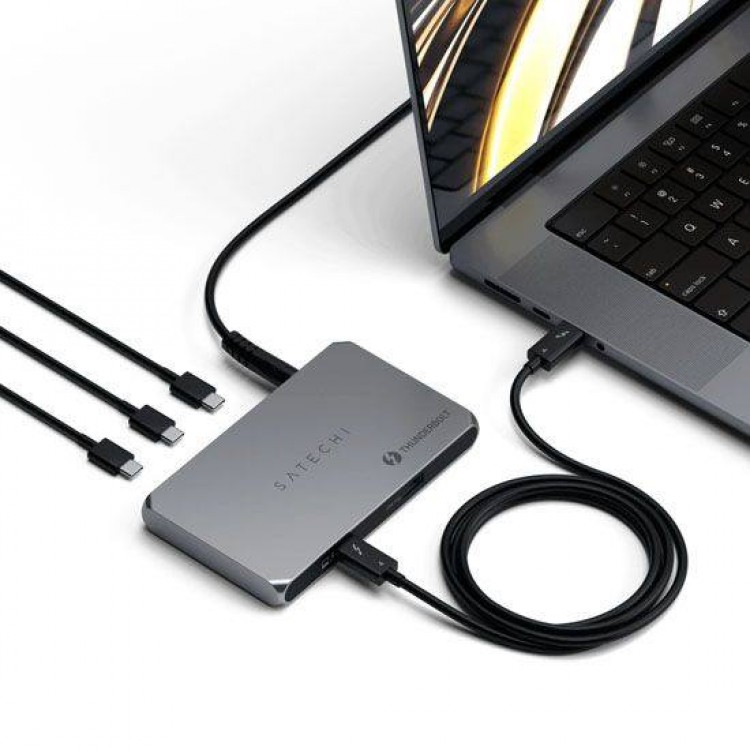 Satechi Αλουμινίου Thunderbolt 4 5-in-1 Slim Multiport Hub 6XΘύρες, εως 40 Gbps - ΓΚΡΙ - SA-ST-T4SHM-EU