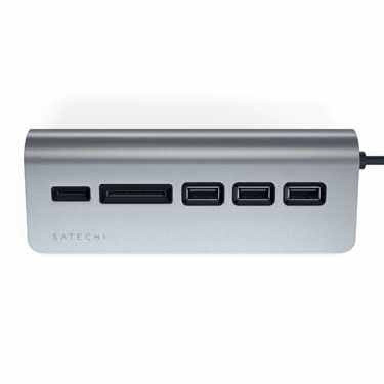 Satechi Αλουμινίου TYPE-C hub με 3Χ θύρες USB-A και MicroSD / SD card reader - ΓΚΡΙ - SA-ST-TCHCRM