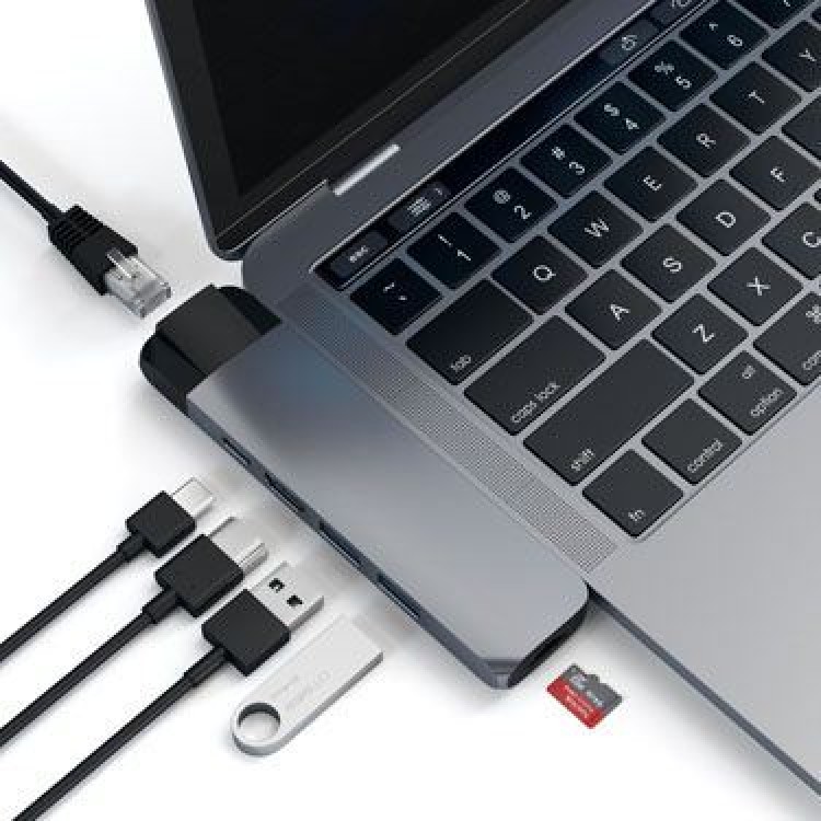 Satechi Αλουμινίου USB-C multiport Pro hub με 2Χ θύρες USB-A, 1X microSD θύρα, 1Χ θύρα Gigabit Ethernet & 4K HDMI  - ΓΚΡΙ - SA-ST-TCPHEM