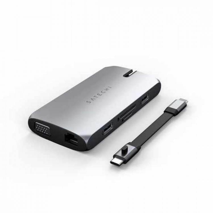 Satechi USB-C Hub Αλουμινίου 9-in-1 Multiport Adapter On-The-Go Multiport Adapter για Apple MacBook Pro/Air M2/ M1, Apple iPad Pro/Air, Apple M2 Mac Mini, iMac M1 - ΓΚΡΙ - SA-ST-UCMBAM